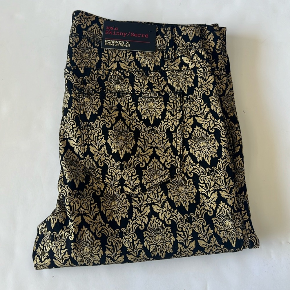 Black and gold skinny pants